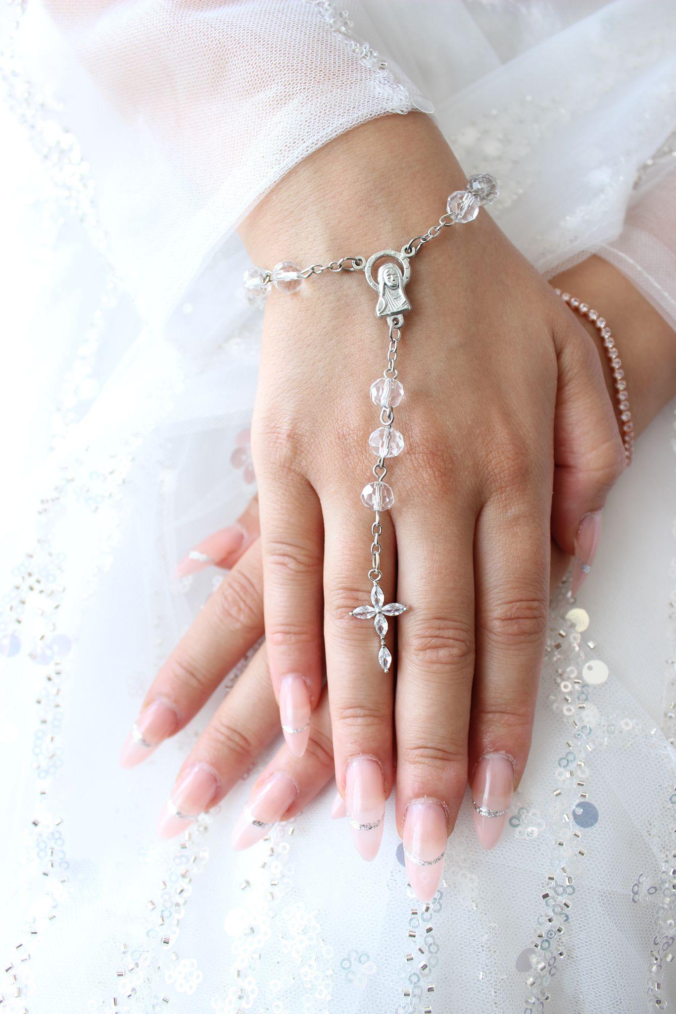 Bridal Rosary Bracelet with Crystals and Marquise Cross
