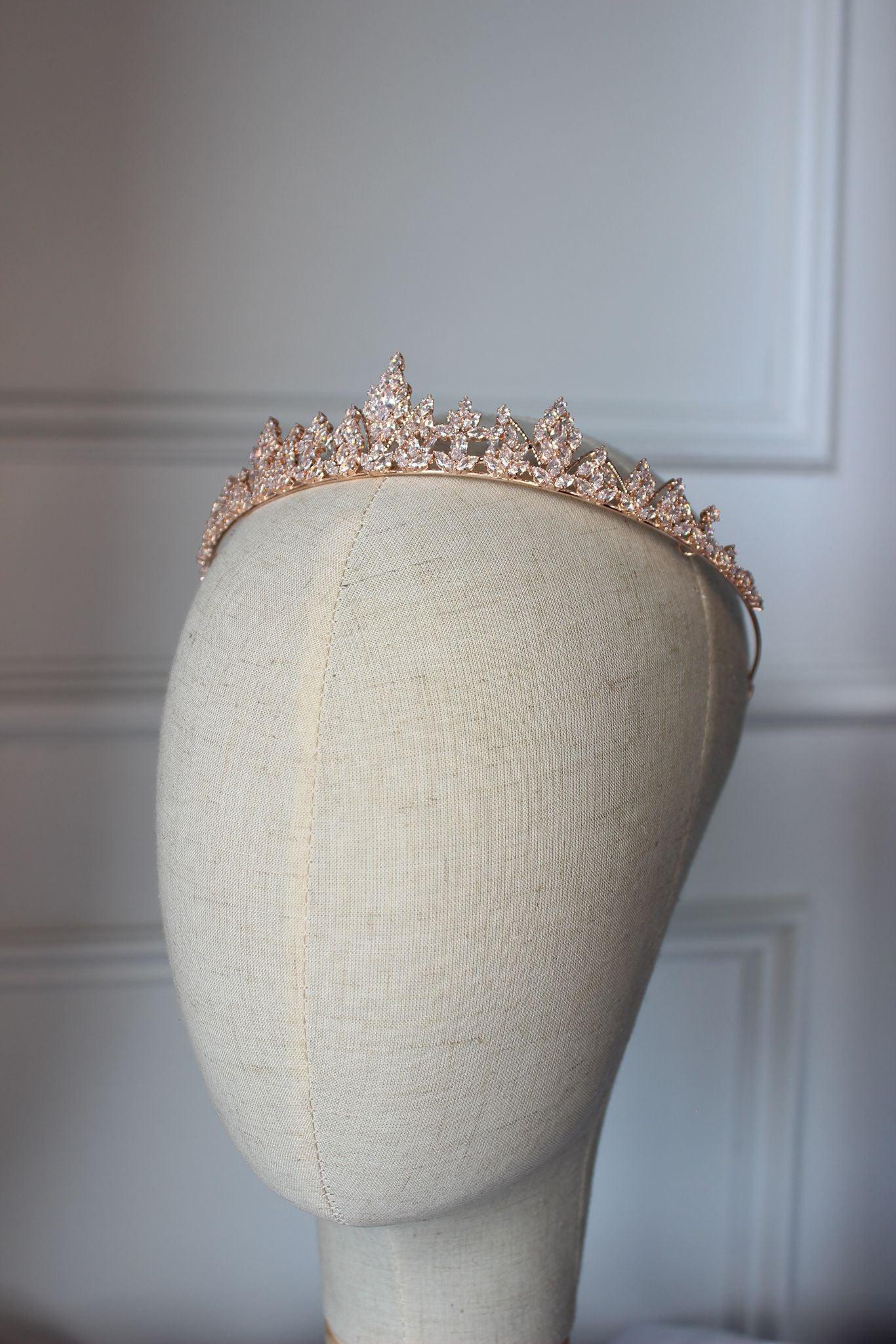 Rose Gold Bridal Tiara on Mannequin Head