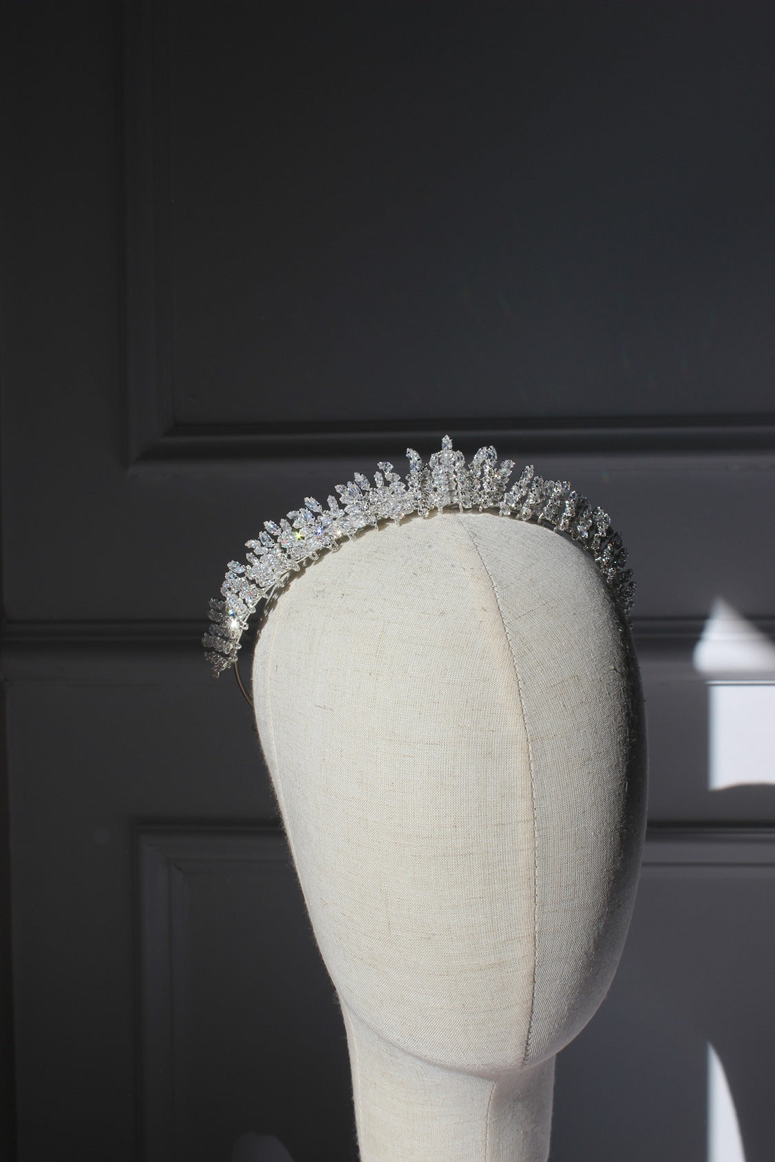 Silver bridal tiara on mannequin