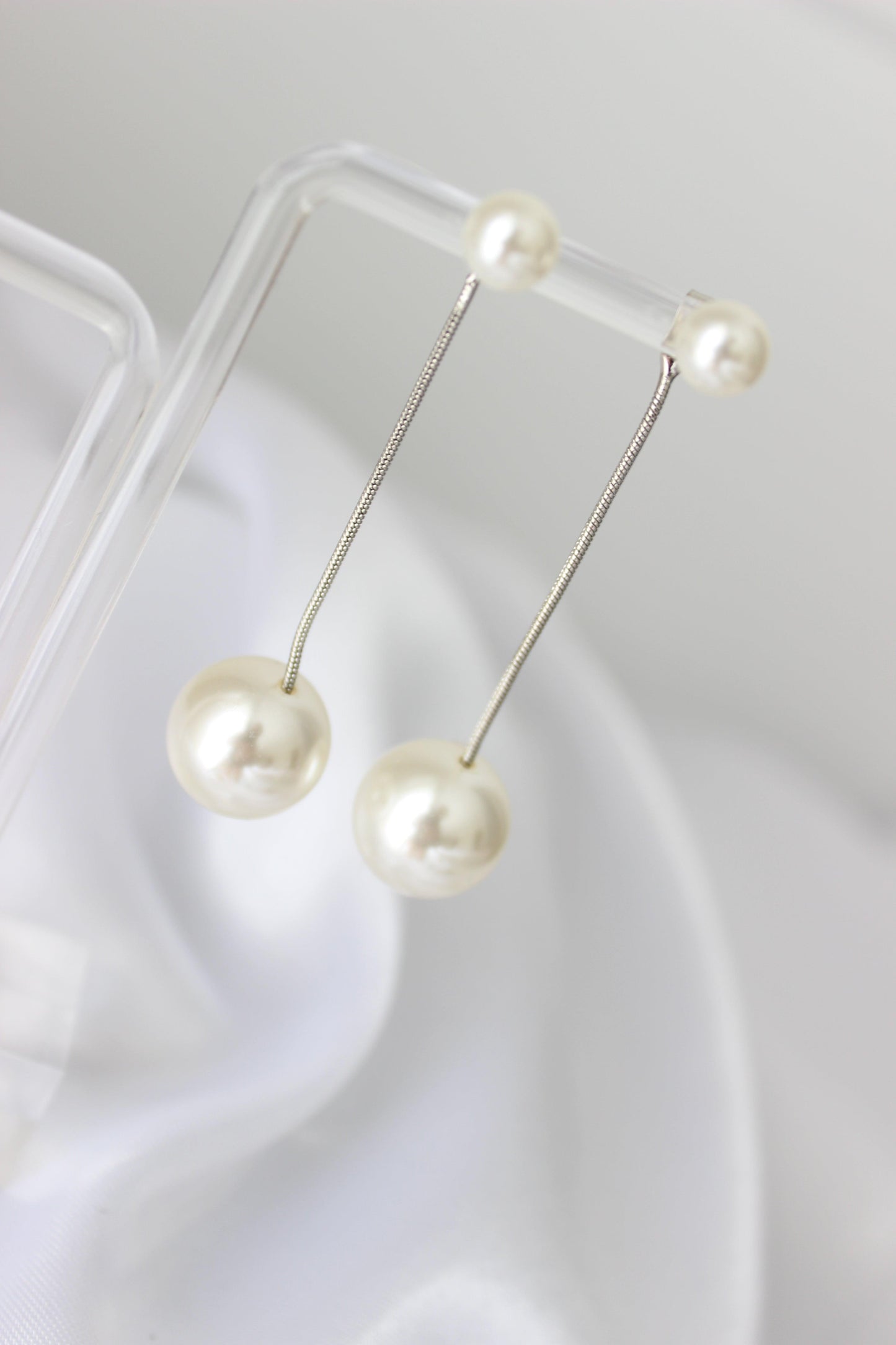 "ADELYN" Silver Pearl Drop Earrings