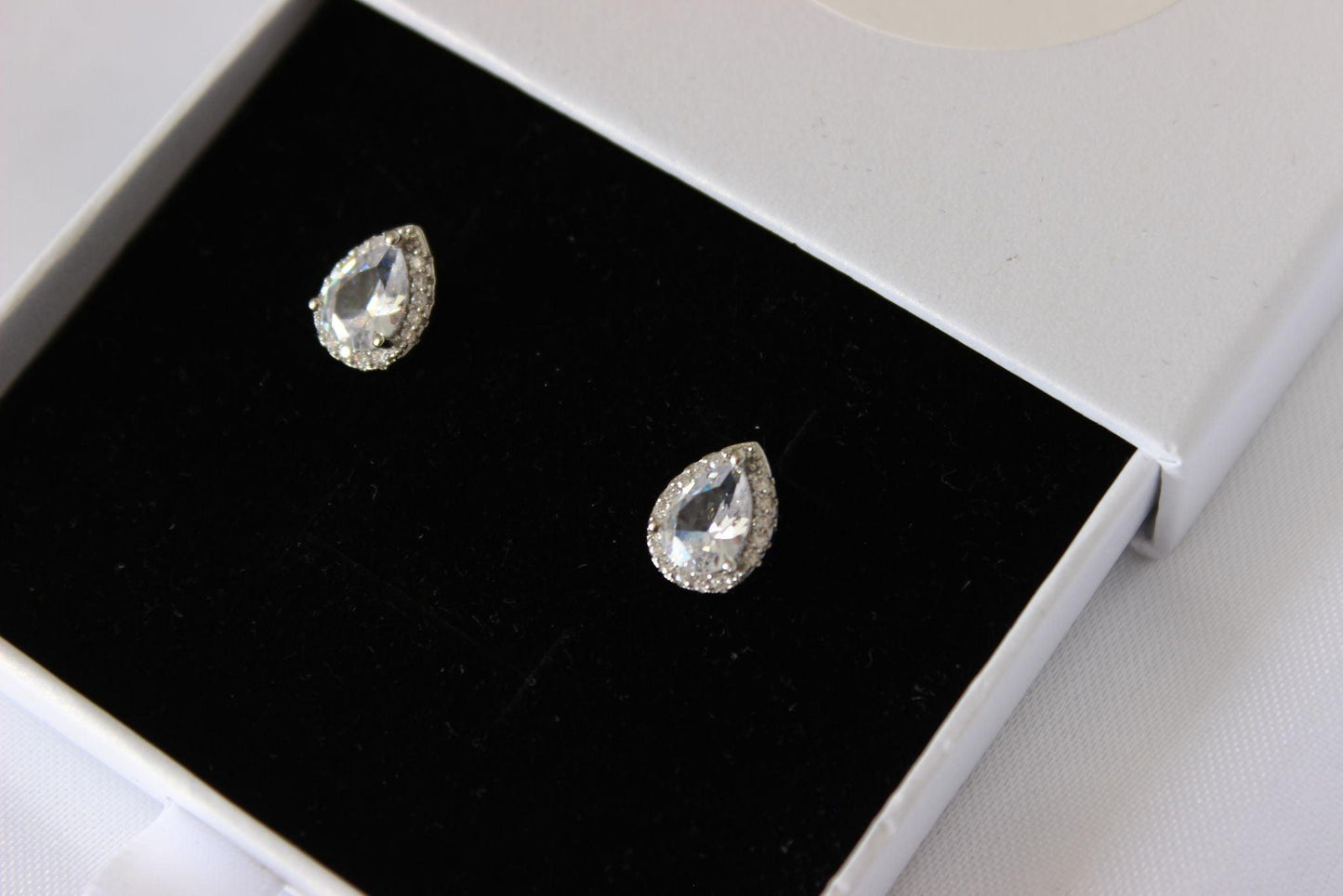 Mini Teardrop Cubic Zirconia Silver Stud Earrings