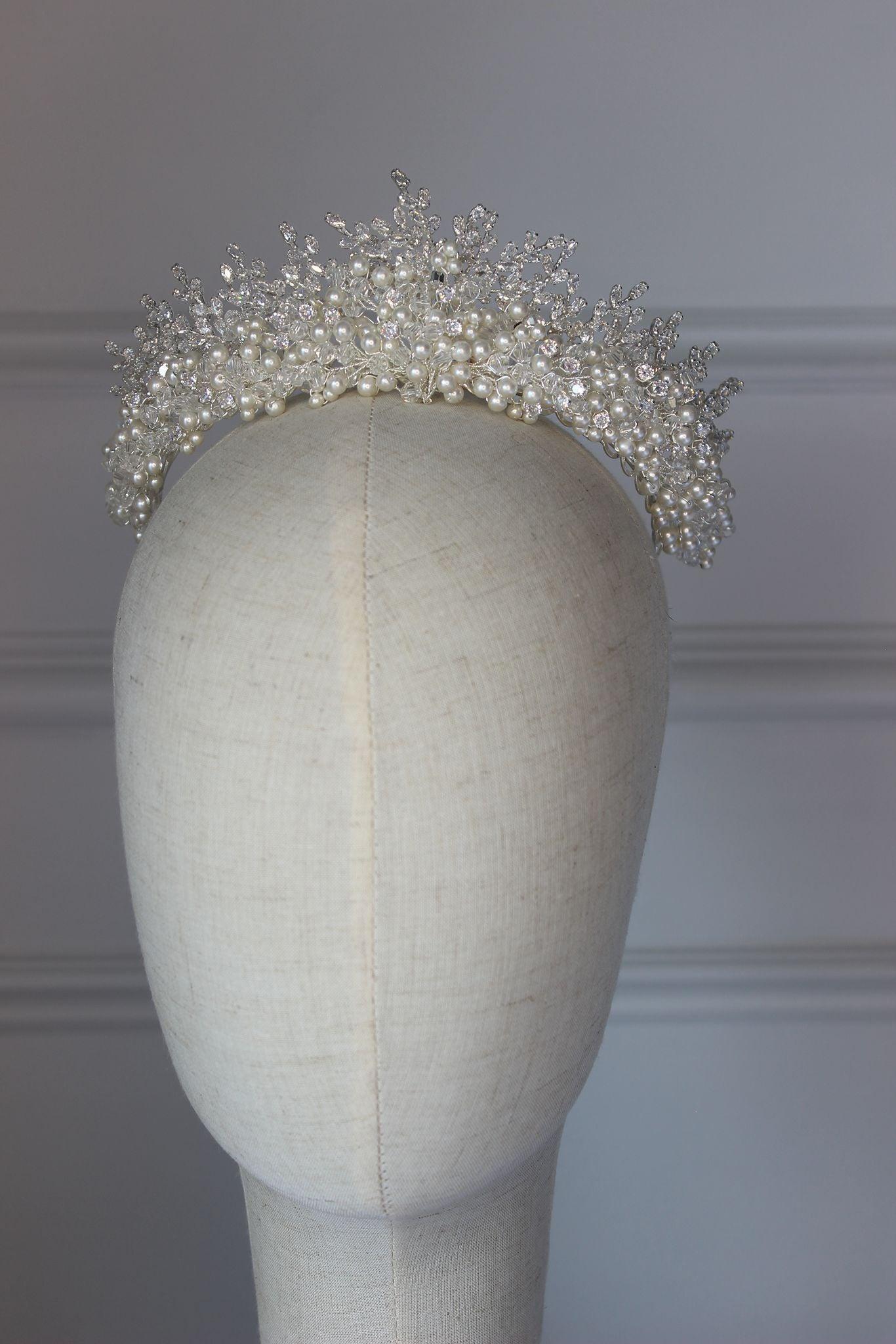 PRE-ORDER "SAMARA" Crystal & Pearl Bridal Crown - Silver