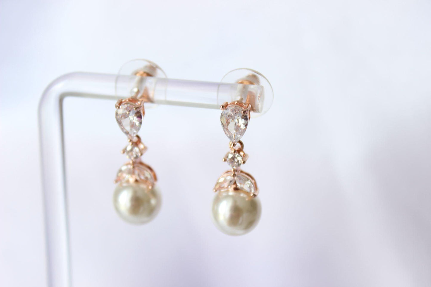 "FARAH" Rose Gold Pearl Drop Earrings