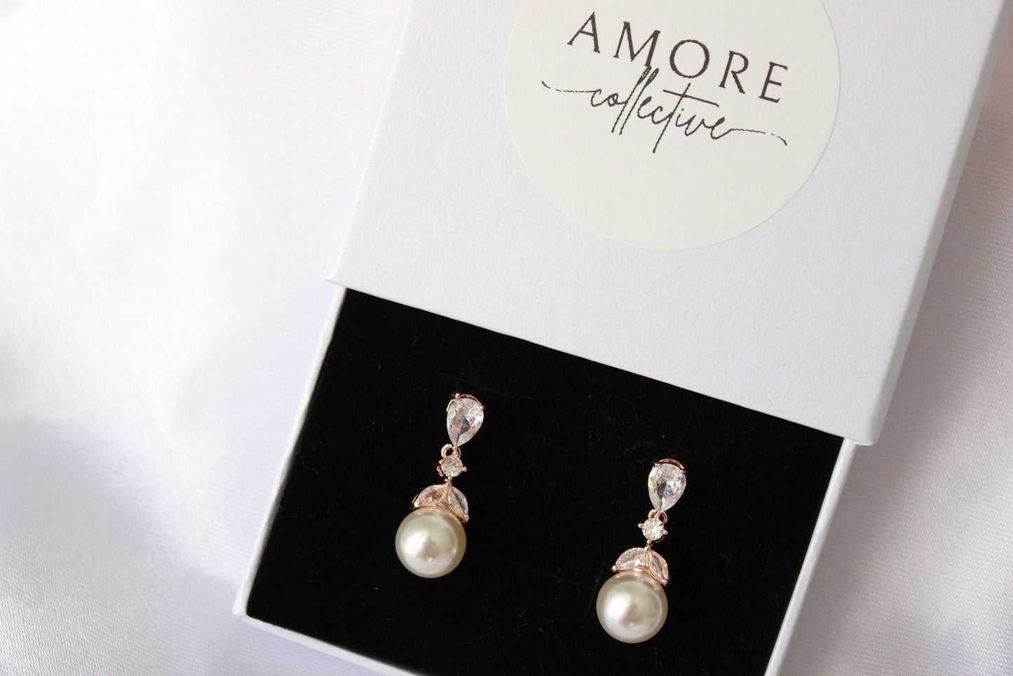 "FARAH" Rose Gold Pearl Drop Earrings