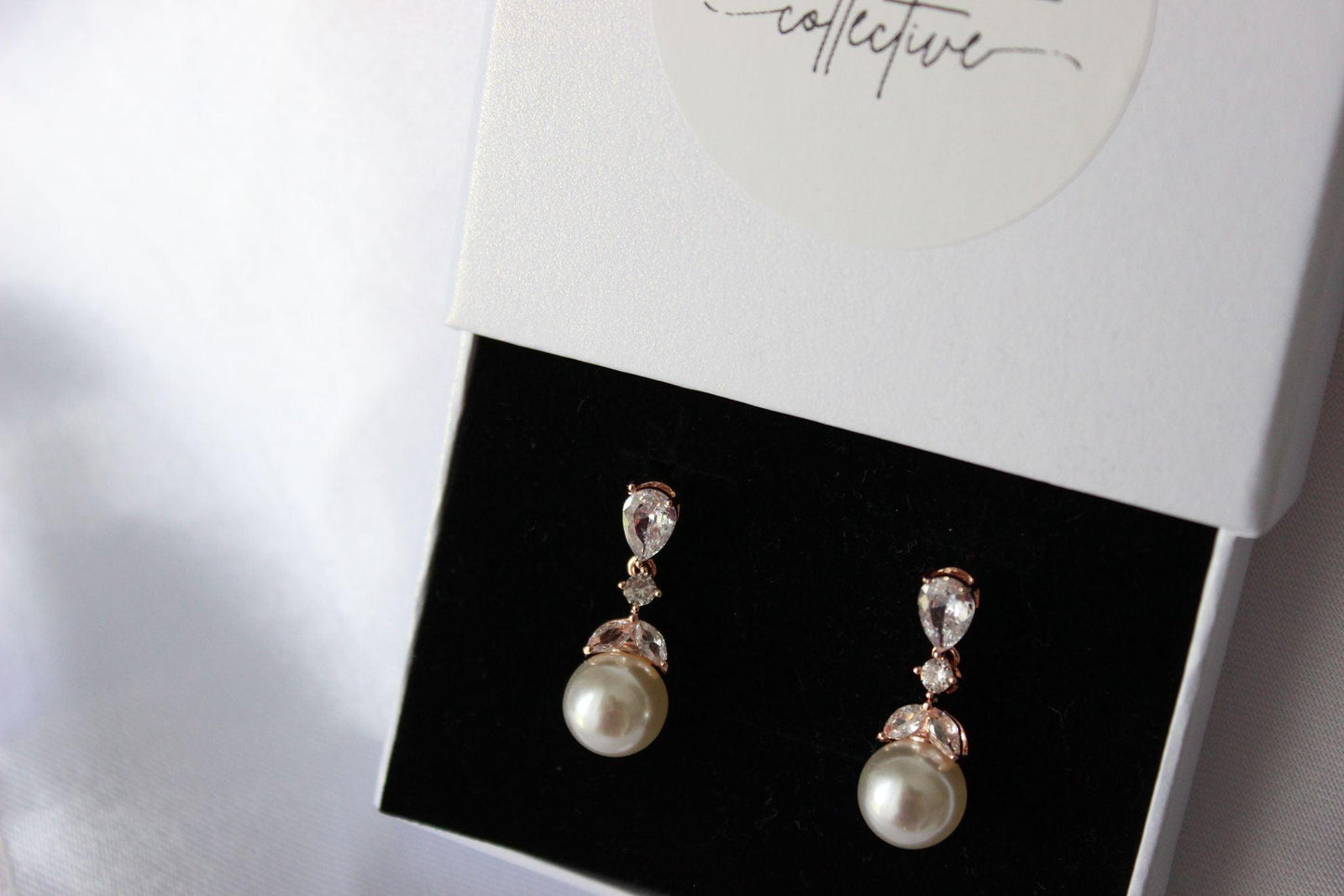 "FARAH" Rose Gold Pearl Drop Earrings