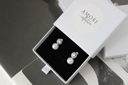"MARIANE" Pearl Drop Cubic Zirconia Silver Earrings