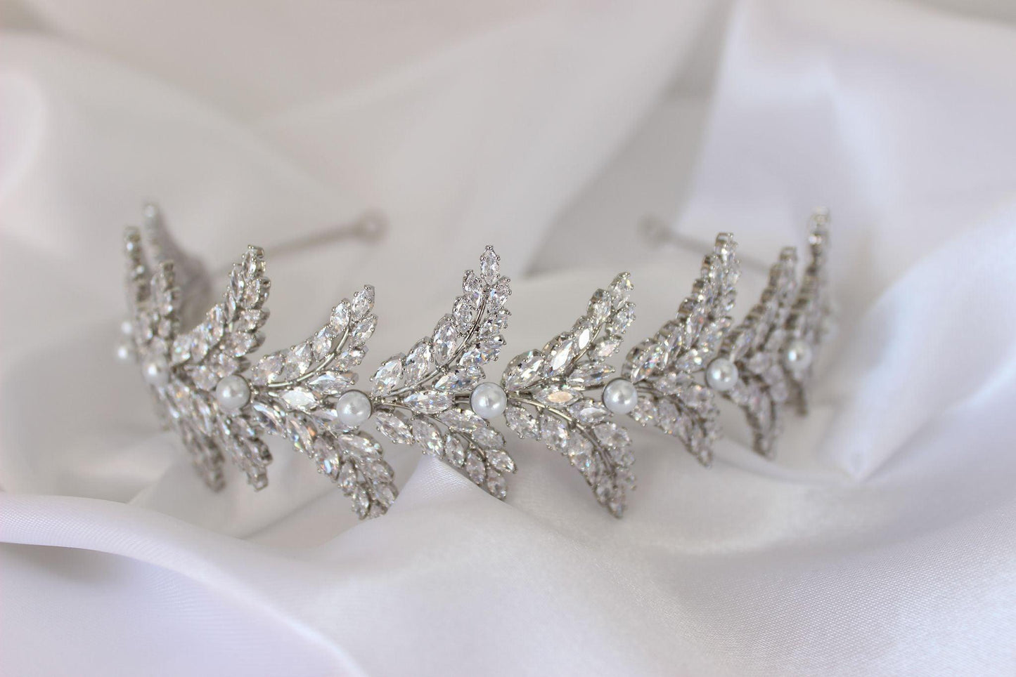 "VERONICA" Bridal Pearl & Silver Headpiece