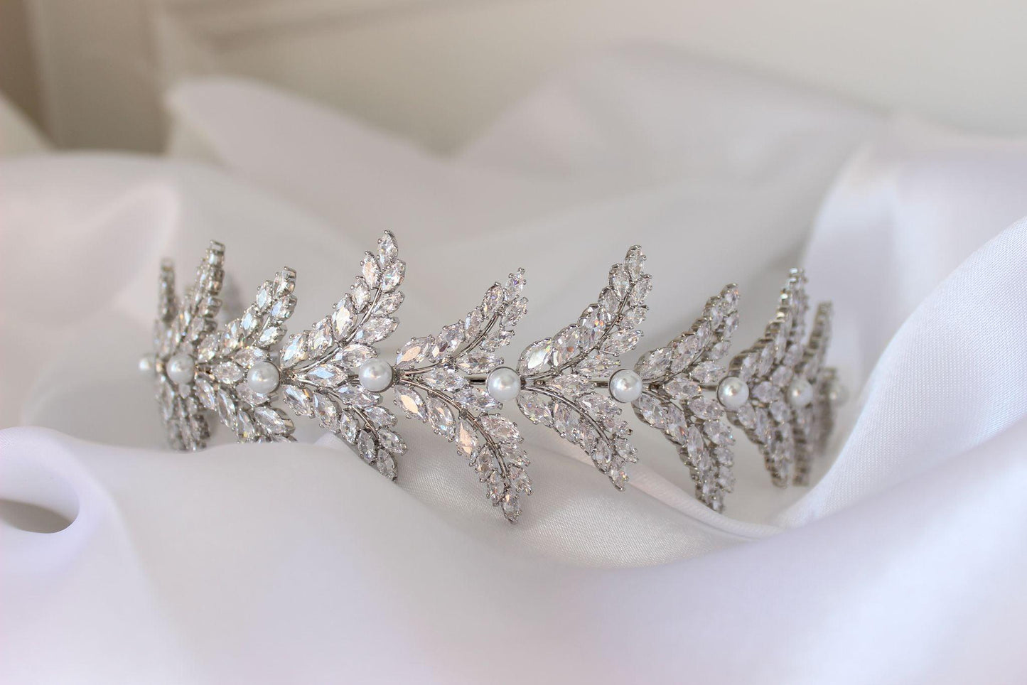 "VERONICA" Bridal Pearl & Silver Headpiece