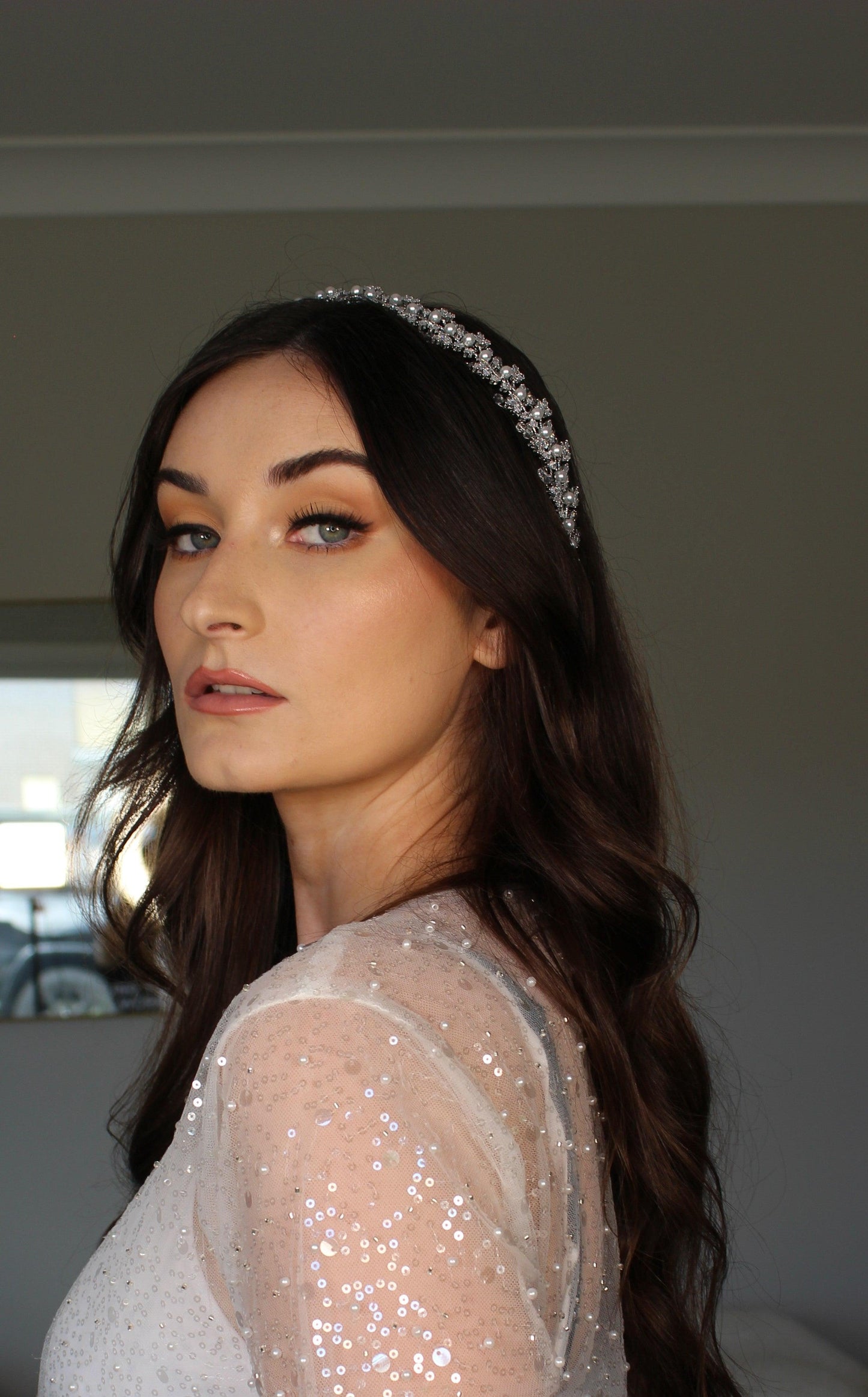 "GEMMA" Crystal & Pearl Bridal Headpiece - Silver