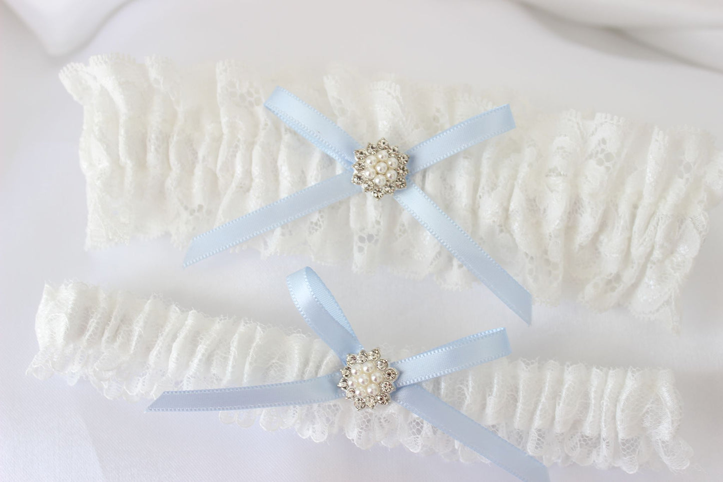 Baby Blue & White Lace Bridal Garter Set of 2