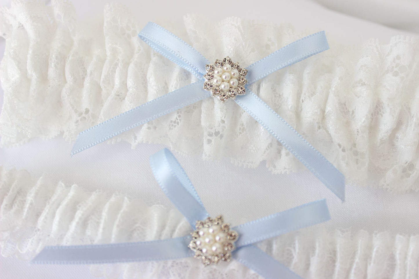Baby Blue & White Lace Bridal Garter Set of 2