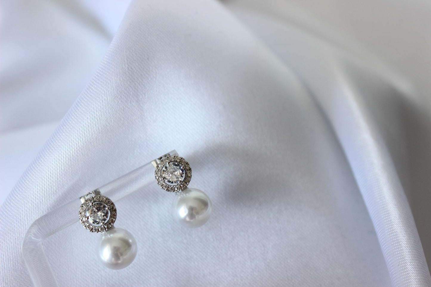 "MARIANE" Pearl Drop Cubic Zirconia Silver Earrings