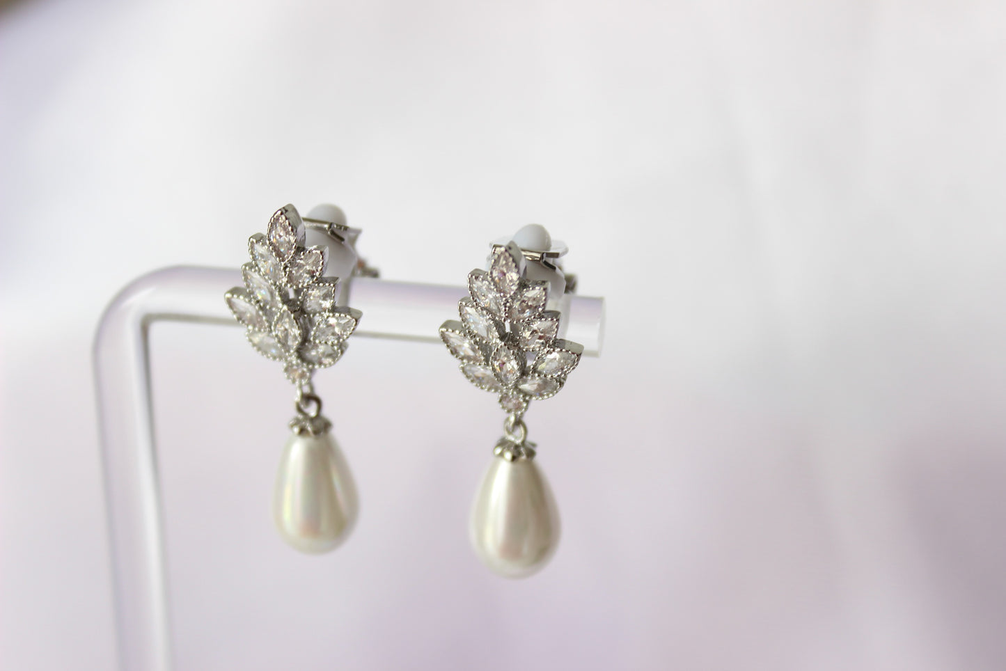 Pearl Drop Silver Clip On Earrings