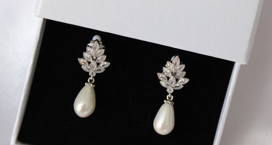 Pearl Drop Silver Clip On Earrings