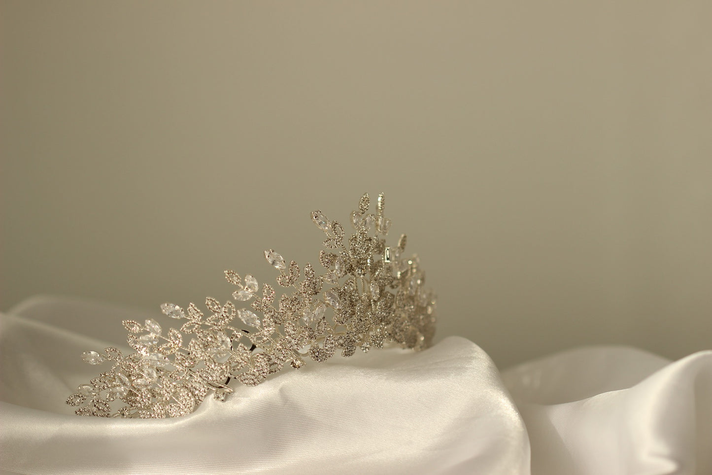 Silver bridal crown on white background