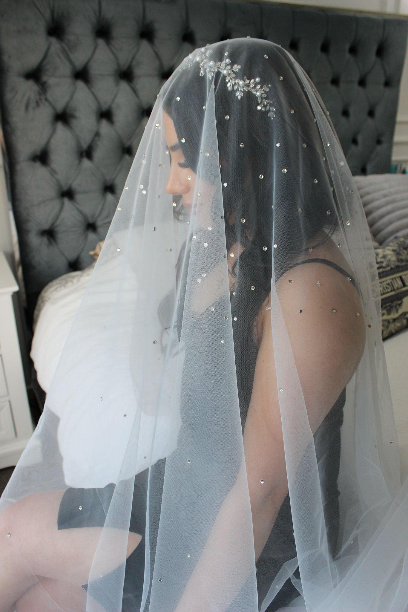 Rhinestone Wedding Veil on bride