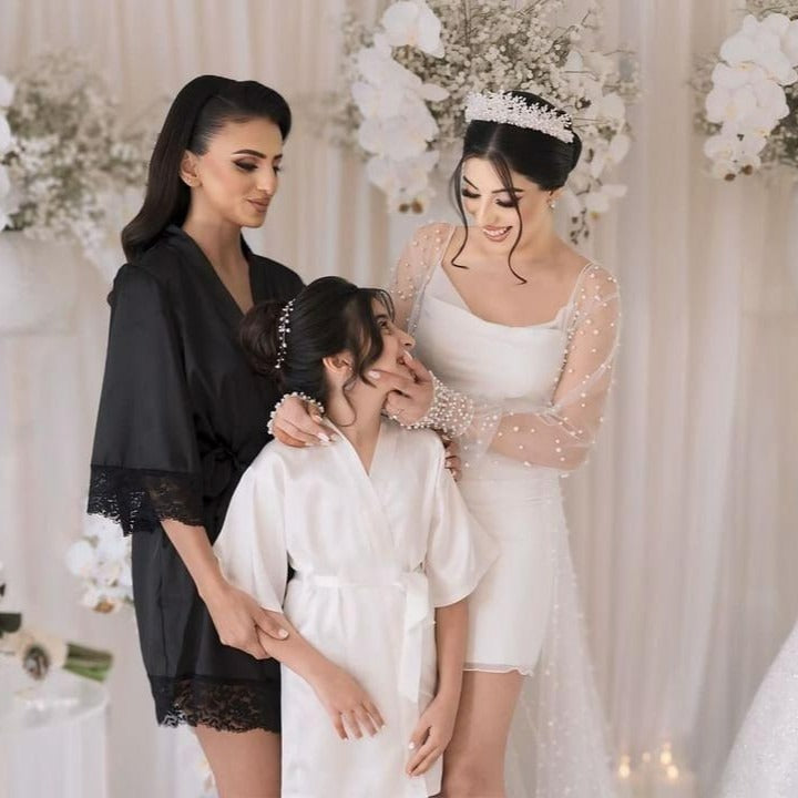 Bride wearing silver bridal crown