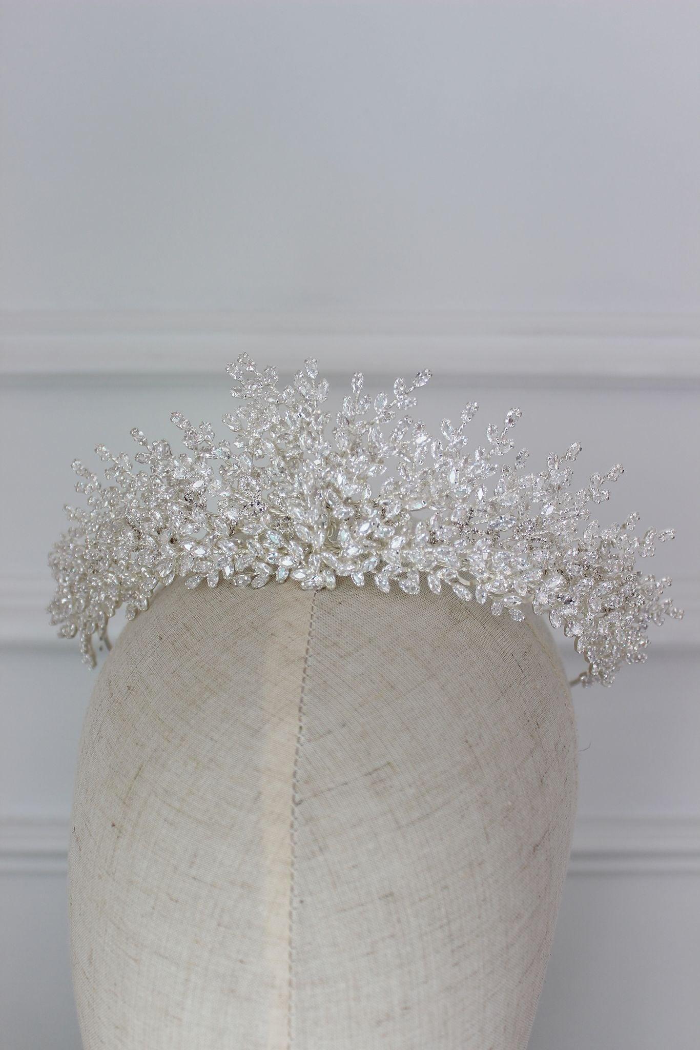 Silver bridal crown on mannequin head