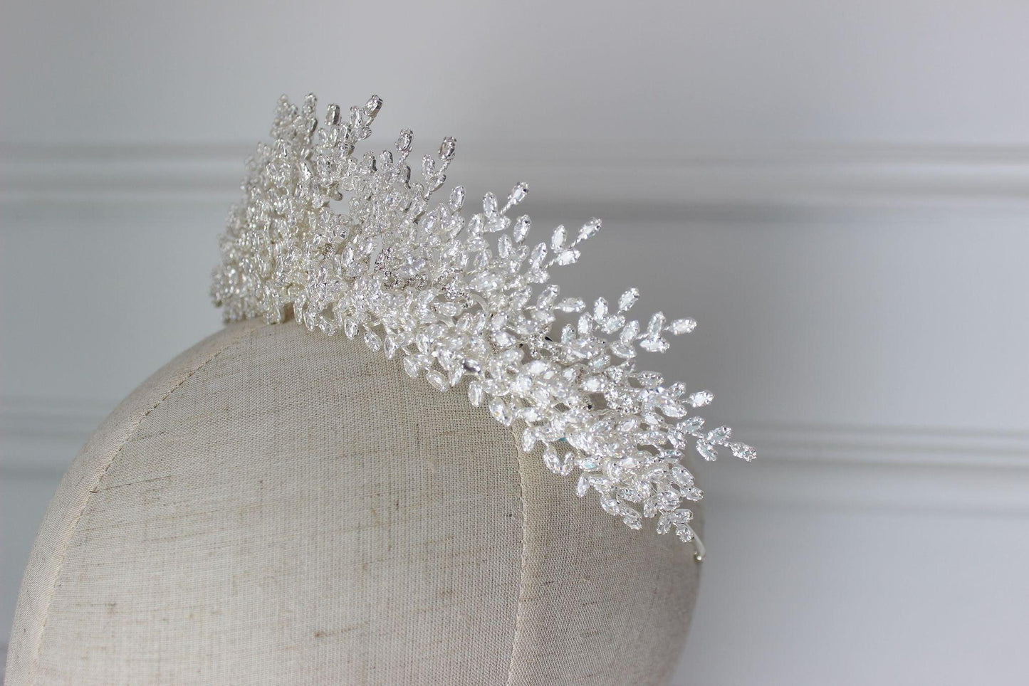 Silver bridal crown on mannequin head