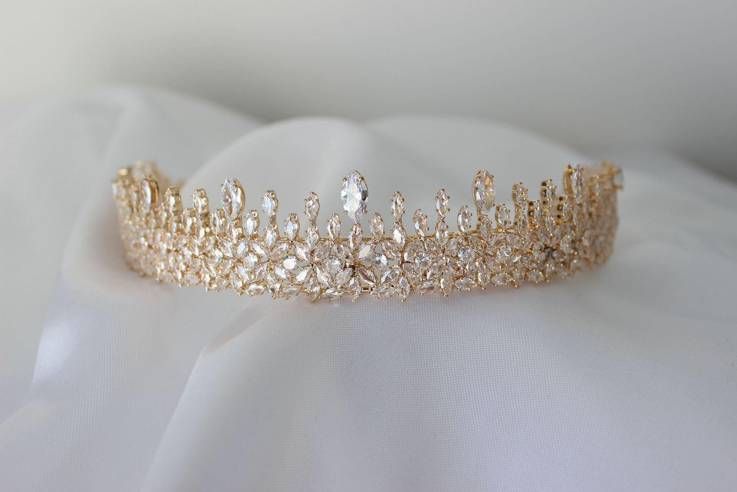 rose gold Babylon wedding crown displayed on white background