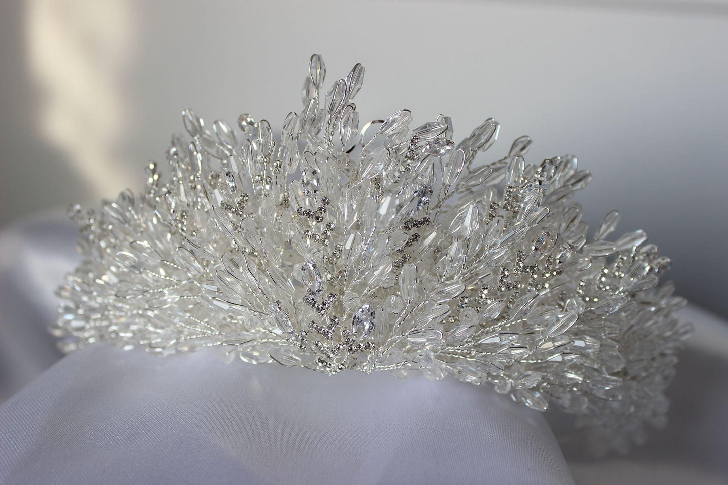 claudia bridal crown silver on mannequin