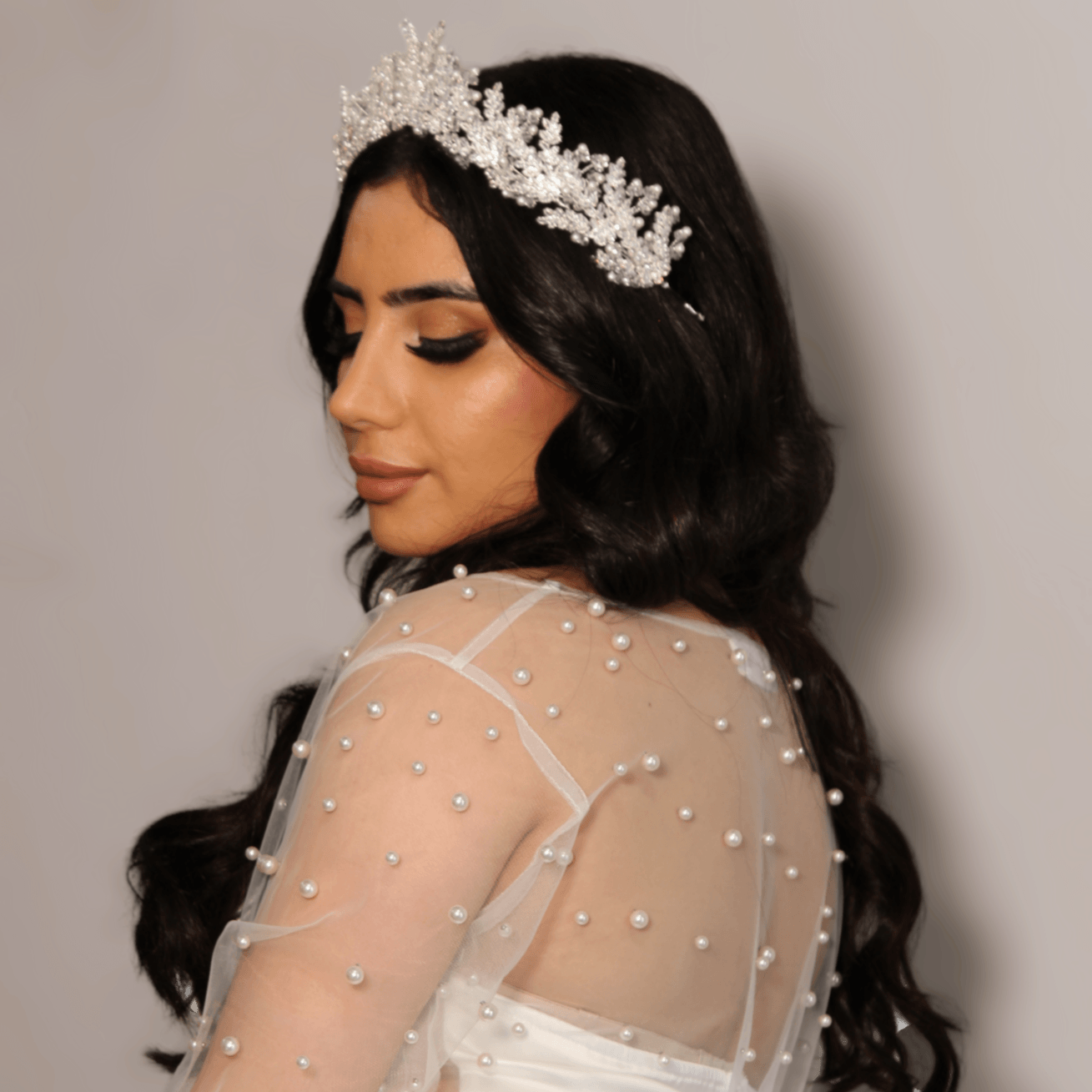 elira bridal crown on bride