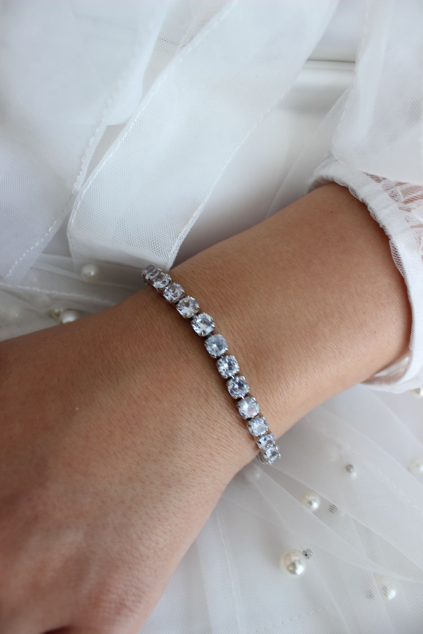 Silver Tennis Bracelet on bride