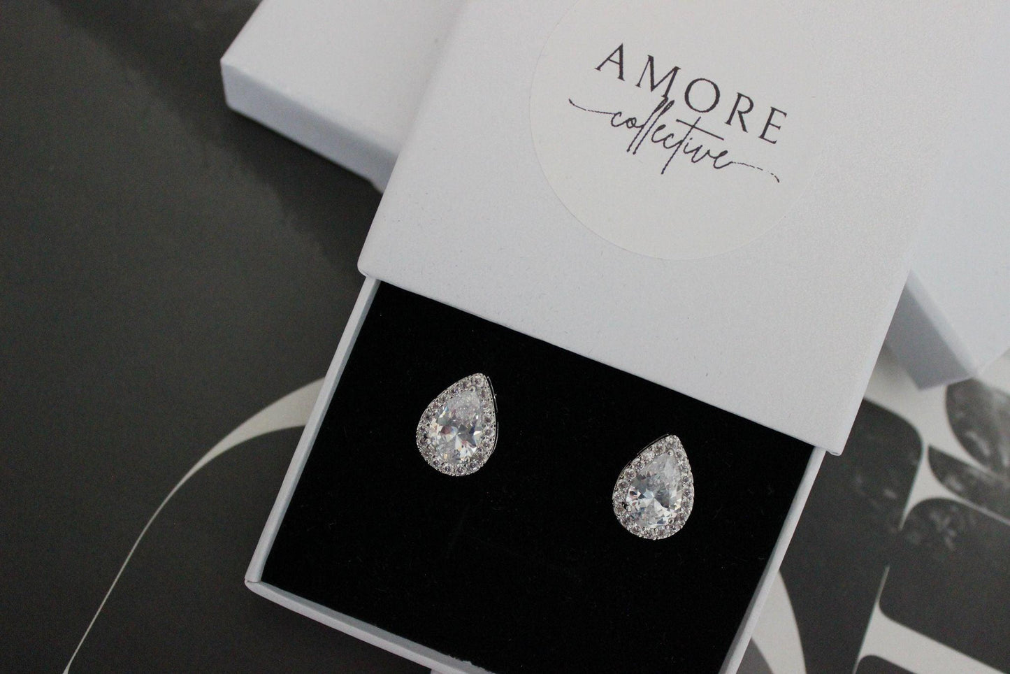 Teardrop Cubic Zirconia Silver Stud Earrings Pear Shaped