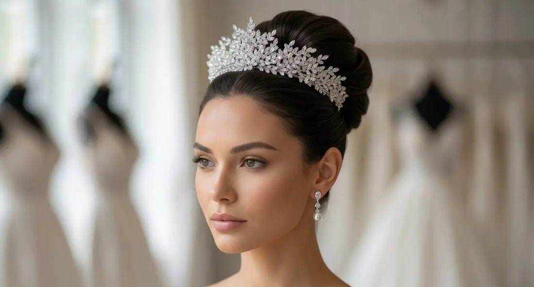bride wearing bridal tiara on wedding day