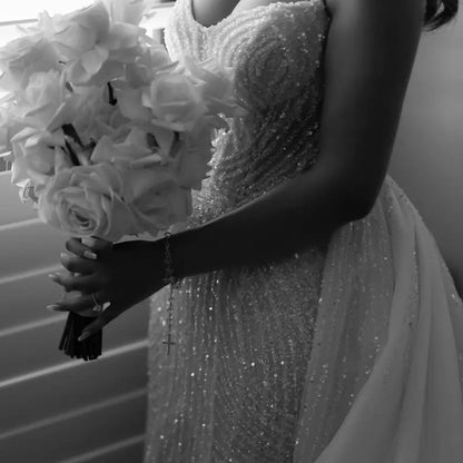 Bride wearing bridal rosary