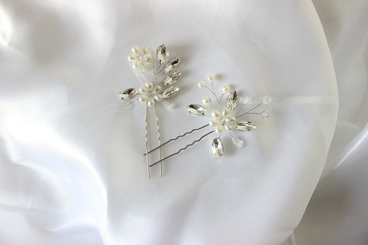 Nina silver bridal hair pin set