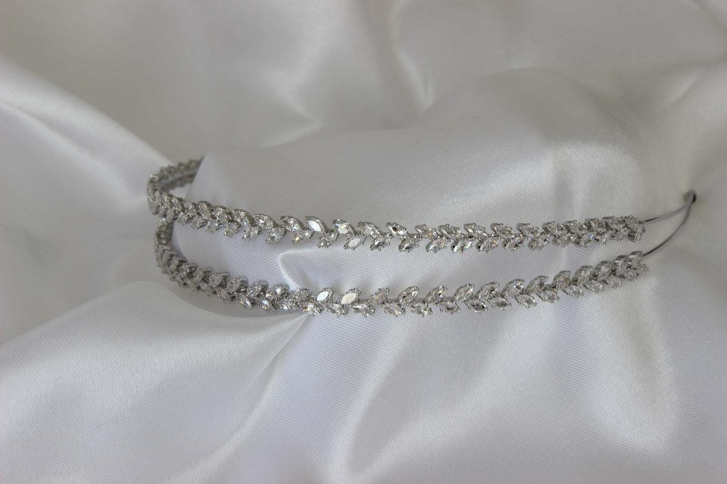 double row silver bridal headband