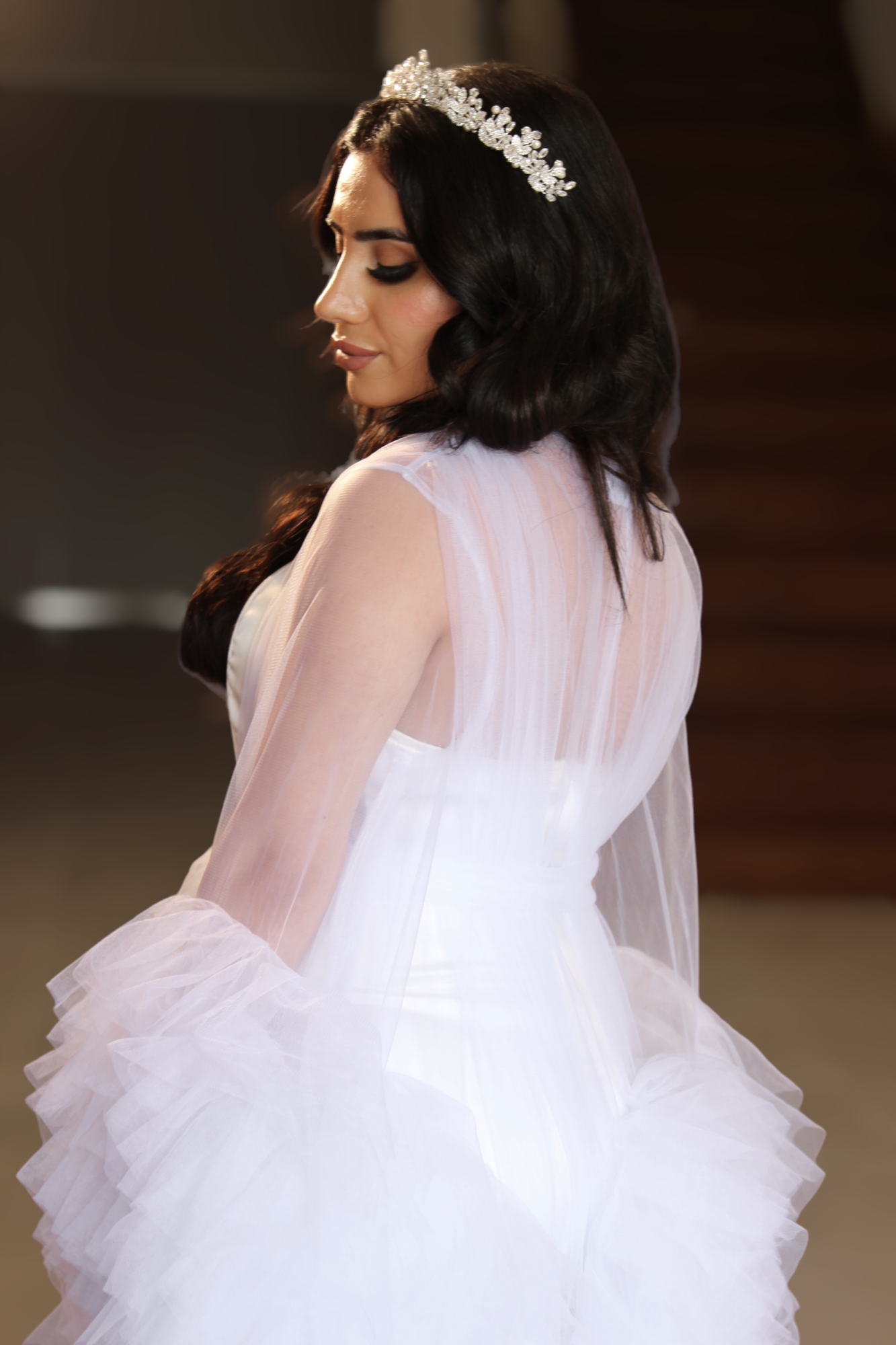 bride wearing butterfly robe side angle