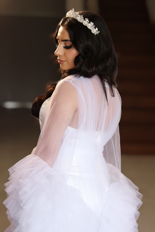 bride wearing butterfly robe side angle