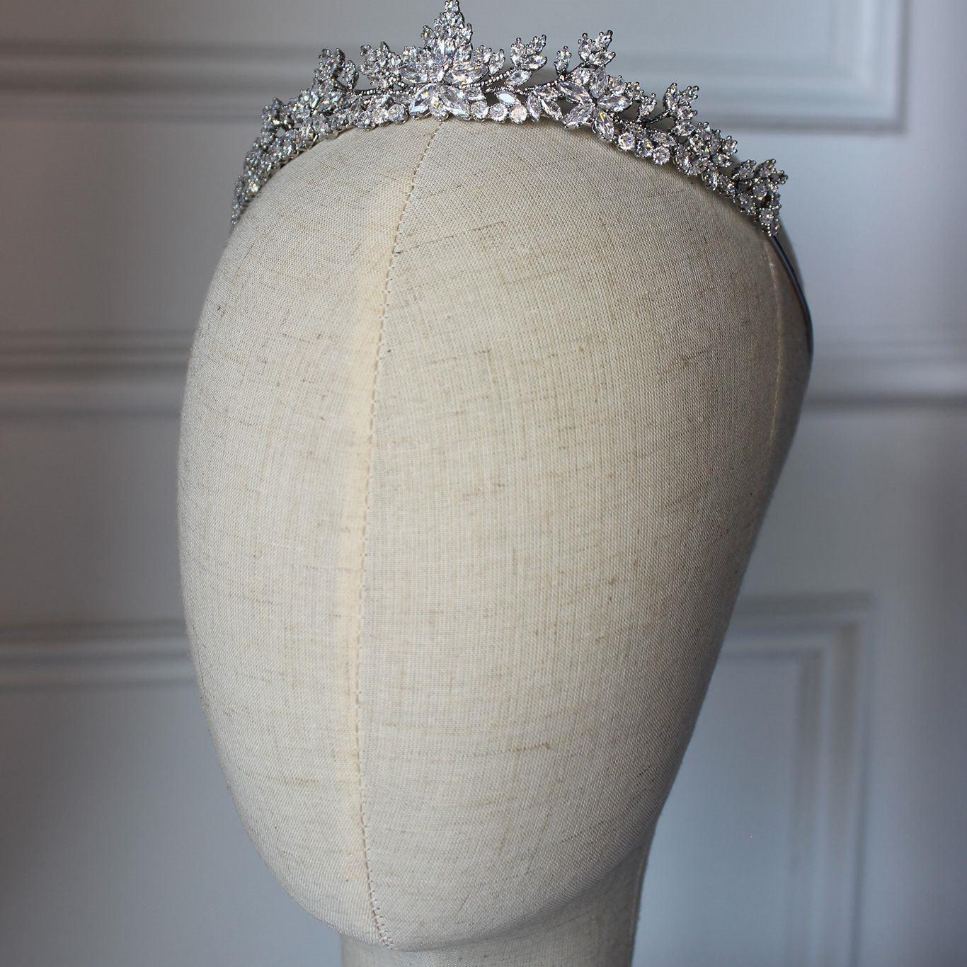 Silver bridal crown on mannequin