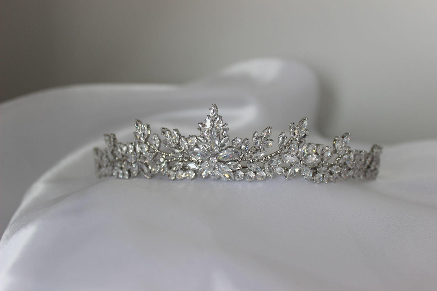 Cubic zirconia bridal tiara on mannequin