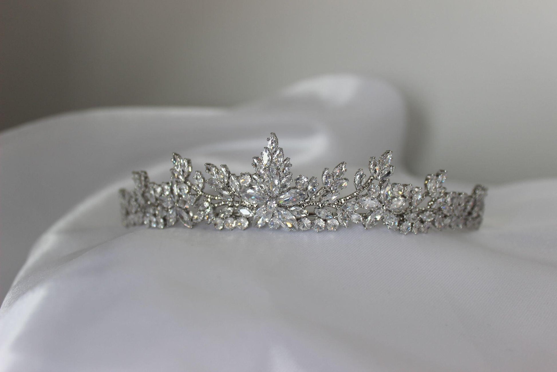 Cubic zirconia bridal tiara on mannequin