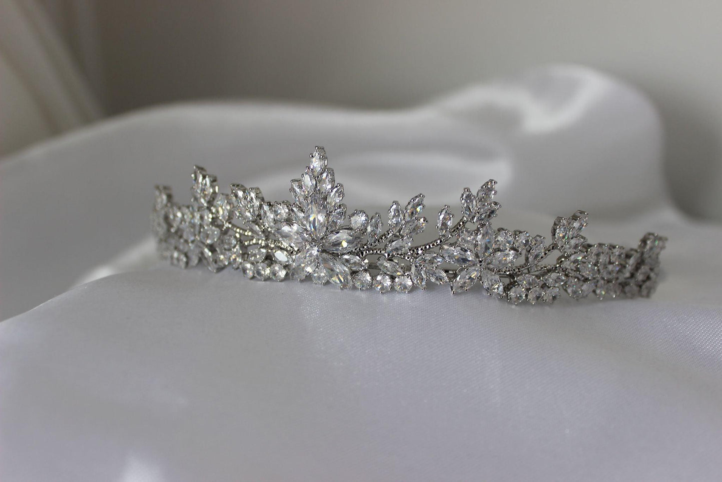Cubic zirconia bridal crown on mannequin
