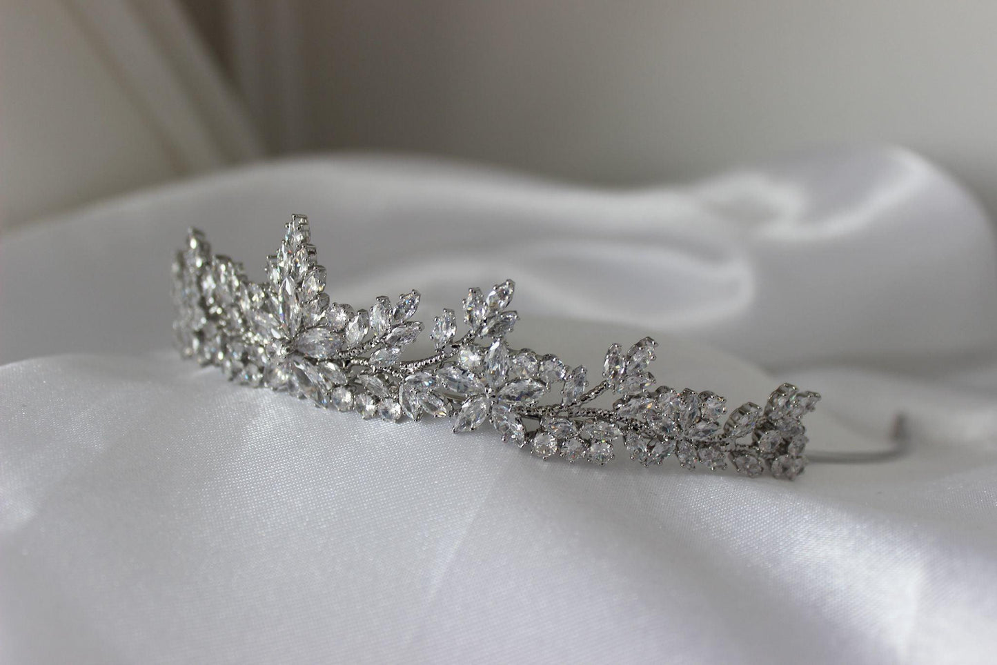 Cubic zirconia bridal tiara on mannequin