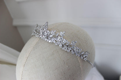 Cubic zirconia bridal crown on mannequin