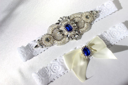 sapphire bridal garter embellishments ribbon