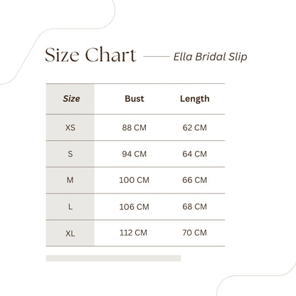 Wedding slip size chart