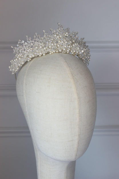 HIRE "SAMARA" Crystal & Pearl Bridal Crown - Silver