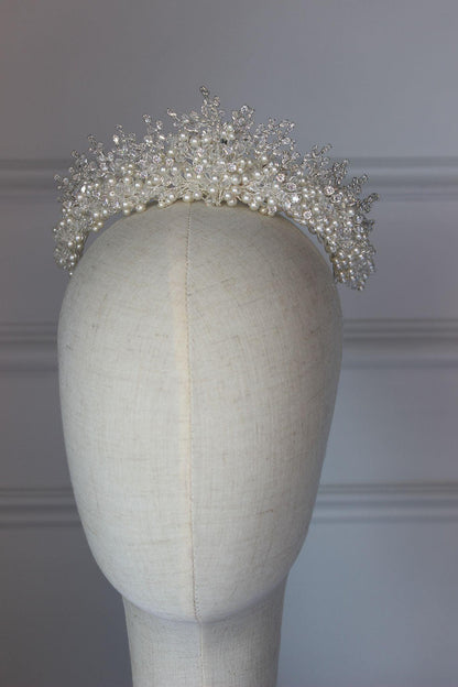 HIRE "SAMARA" Crystal & Pearl Bridal Crown - Silver