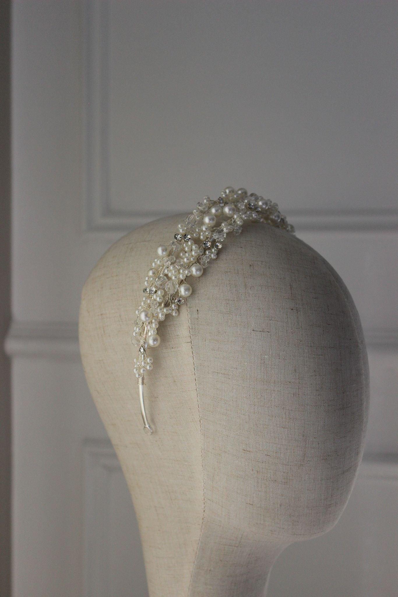 "LEAH" Pearl and Crystal Bridal Headpiece - Silver