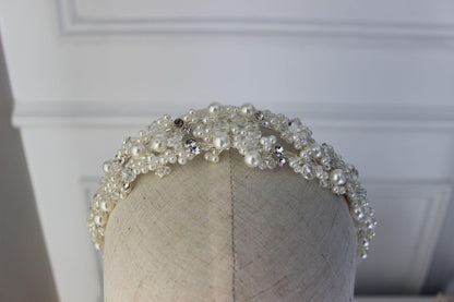 "LEAH" Pearl and Crystal Bridal Headpiece - Silver