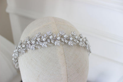 "GEMMA" Crystal & Pearl Bridal Headpiece - Silver