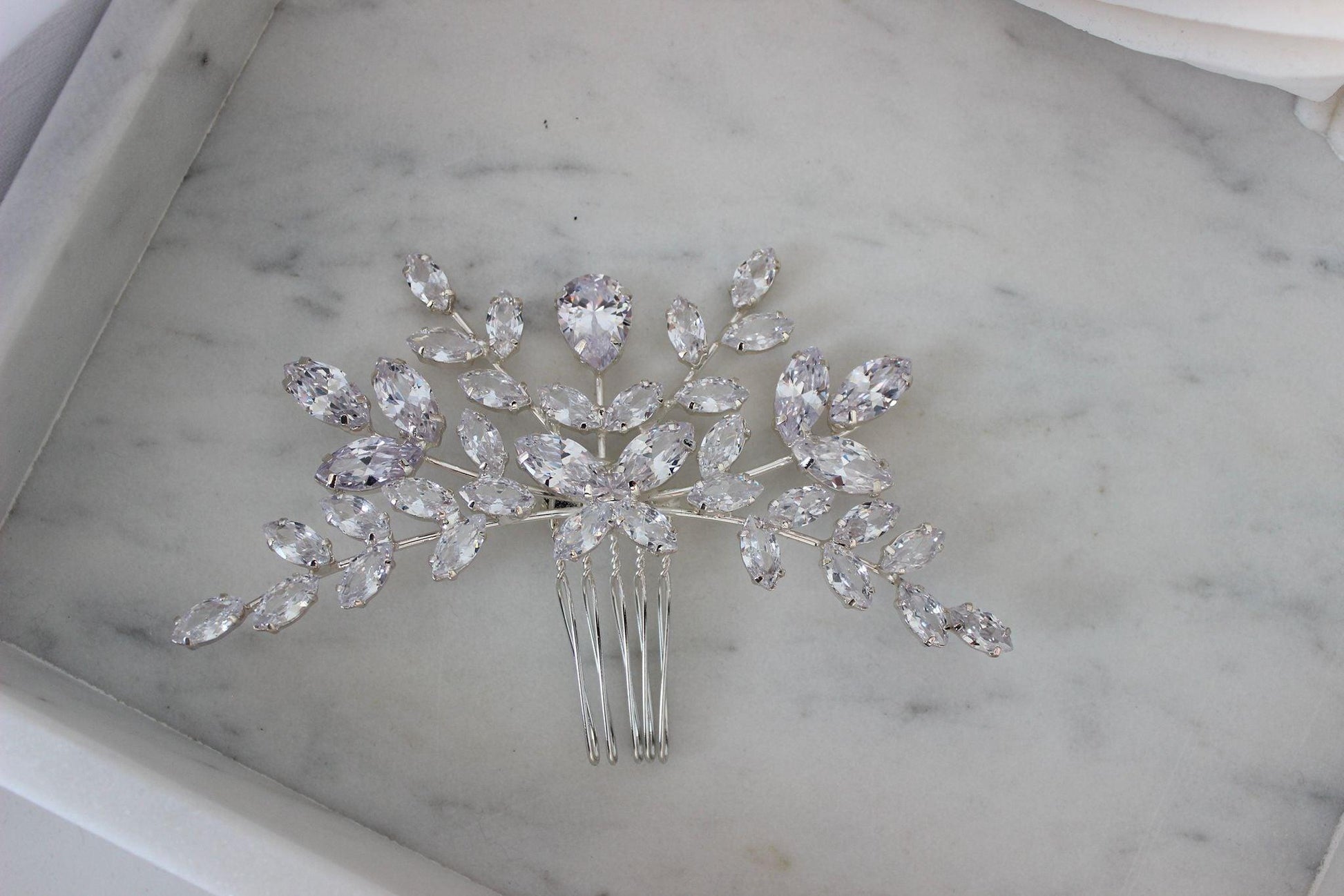 "DENISA" Crystal Bridal Hair Pin - Silver