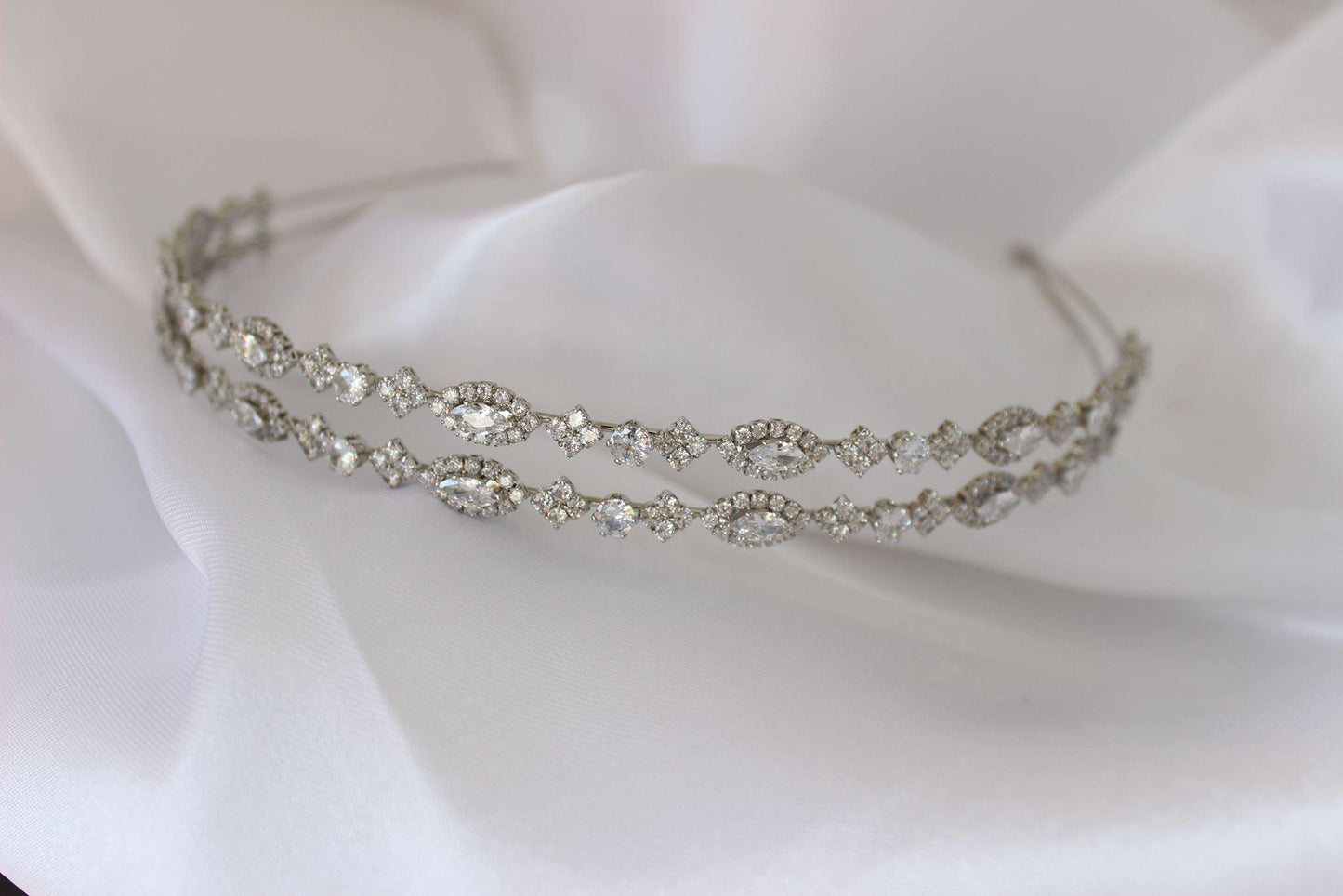 "ZARA" Double-Row Bridal Headband - Silver