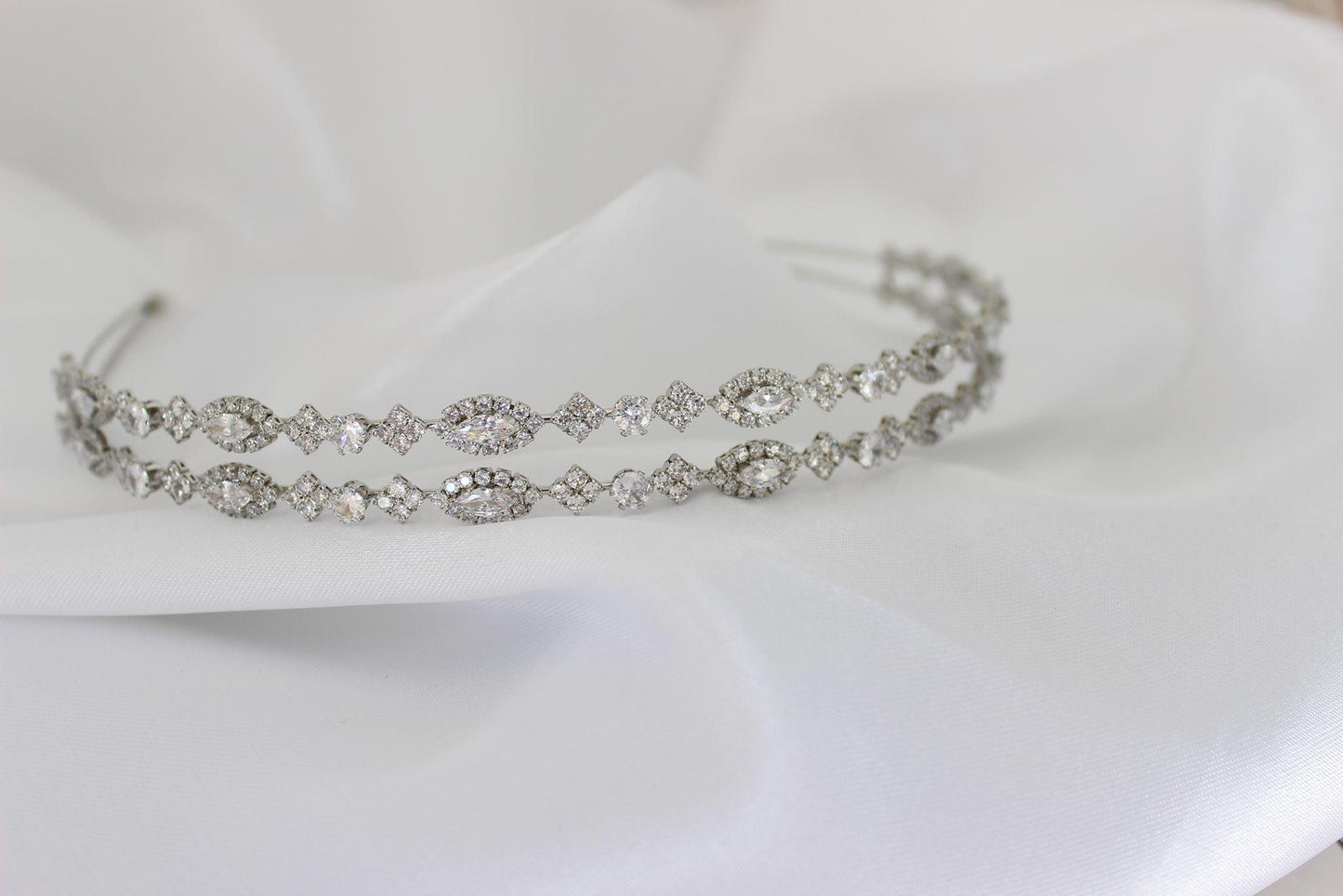 "ZARA" Double-Row Bridal Headband - Silver